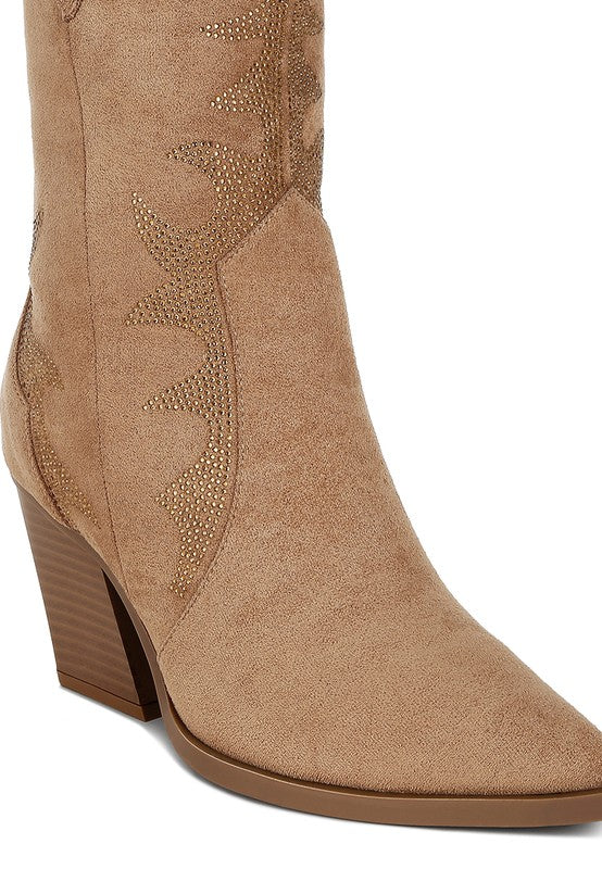 Rambler Rhinestones Embellished Calf Boots Rhinestones Embellished Calf Boots   