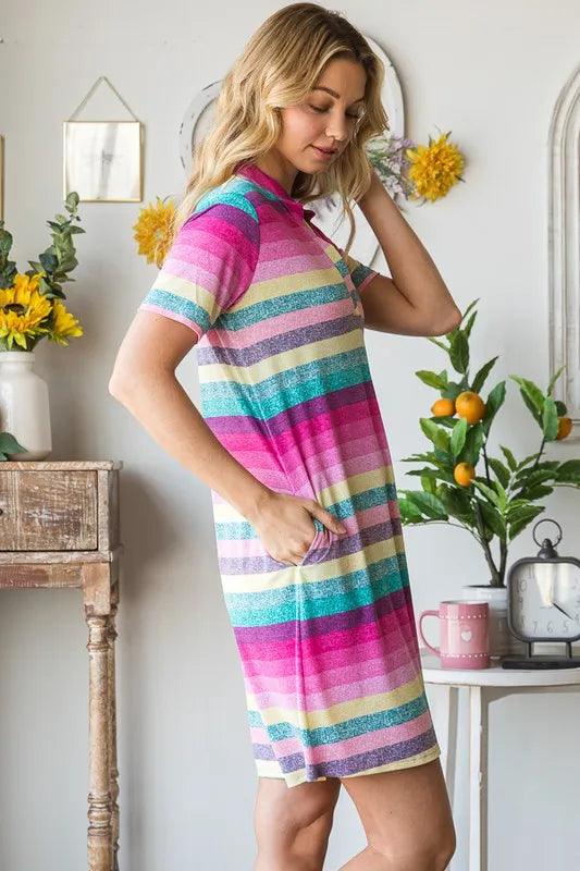 Heimish Striped Short Sleeve Mini Tee Dress Plus Size - Three Mad Hatters Mercantile 