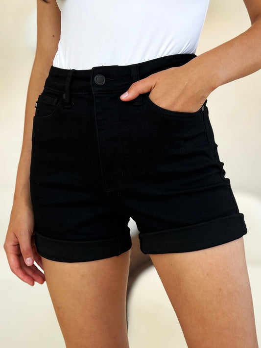 Judy Blue Full Size High Waist Tummy Control Cuffed Denim Shorts Womens Denim Shorts Black S 