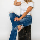 Bytos Raw Hem Distressed High Rise Bootcut Jeans