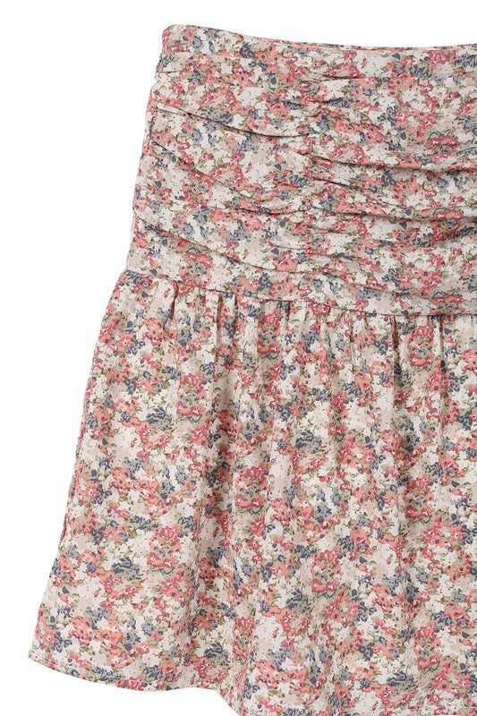 Shirred floral skirt Mini Skirt   