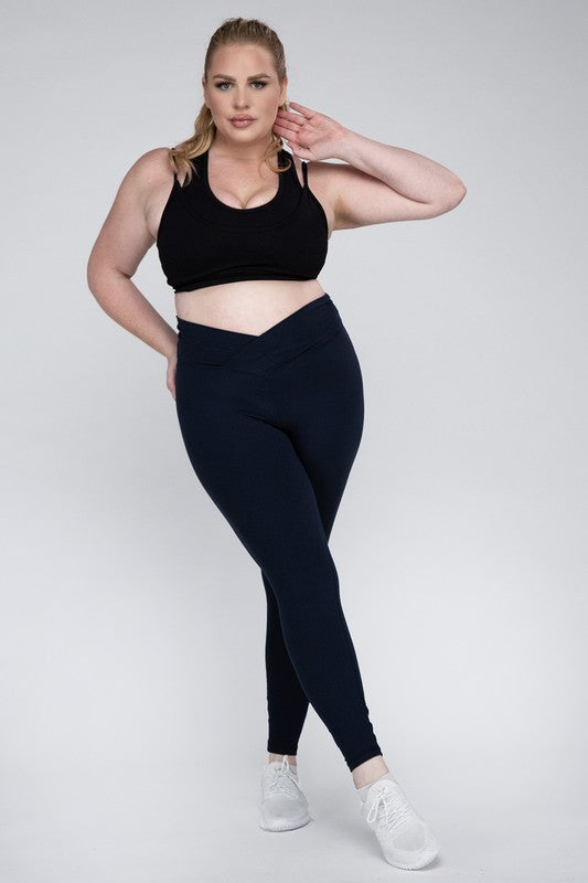 Plus Size V Waist Full Length Leggings Leggings   