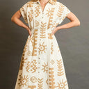 Umgee Abstract Print Elastic Waist Midi Dress Plus Size