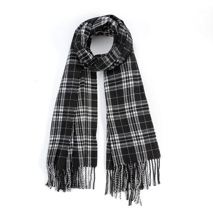 STRIPED PLAID FRINGED SCARF Scarf BKBK/BLACK Os 