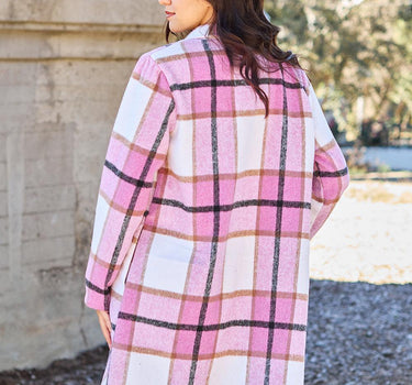 Double Take Plaid Button Up Lapel Collar Coat