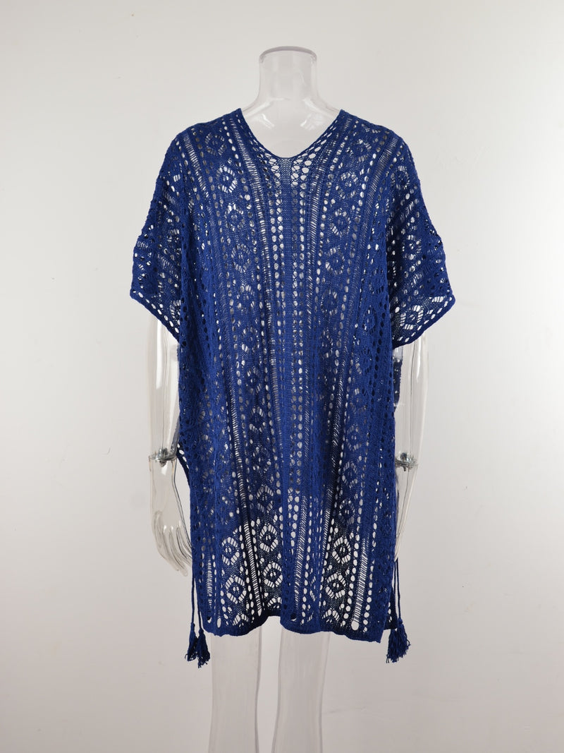 Cutout V-Neck Cover-Up with Tassel    