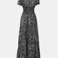 Full Size Smocked Printed V-Neck Short Sleeve Dress  Dark Gray S 