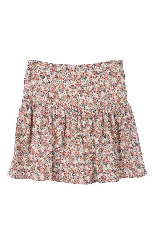 Shirred floral skirt Mini Skirt   