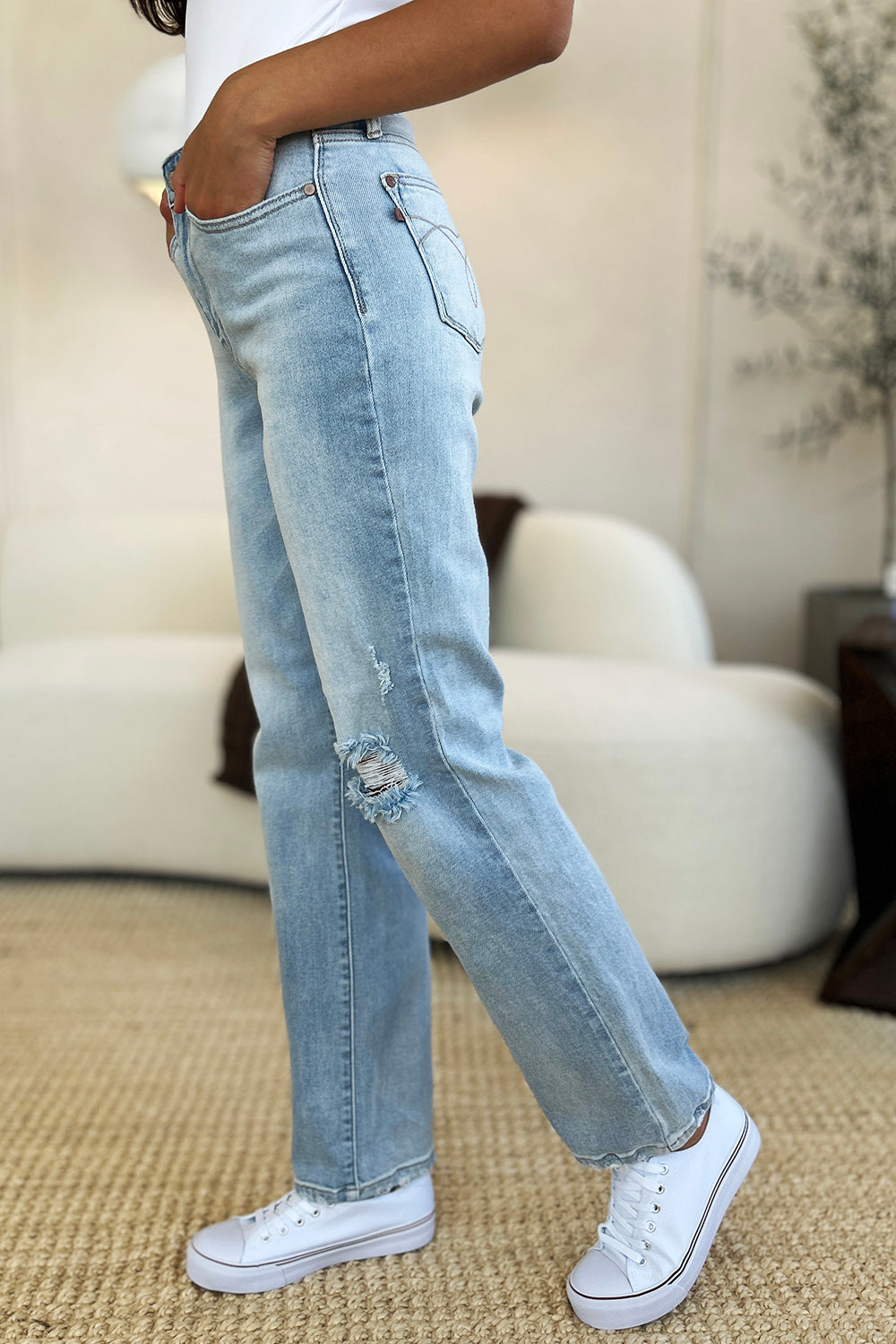 Judy Blue Full Size High Waist Distressed Straight Jeans Womens Straight Leg Jeans   