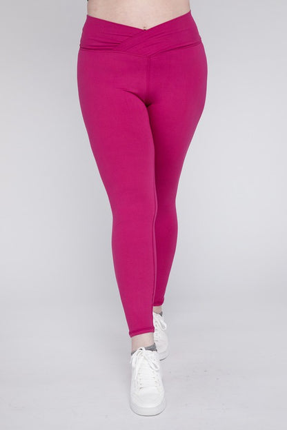 Plus V Waist Full Length Leggings  Raspberry 1X 