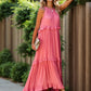 Ruffled Sleeveless Tiered Maxi Dress with Pockets    