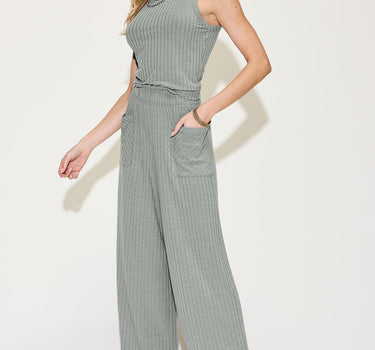 Basic Bae Ribbed Tank and Wide Leg Pants Set