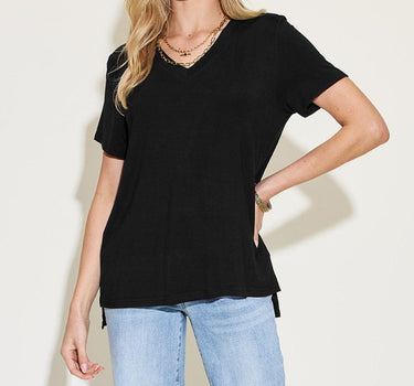 Basic Bae Full Size V-Neck High-Low T-Shirt