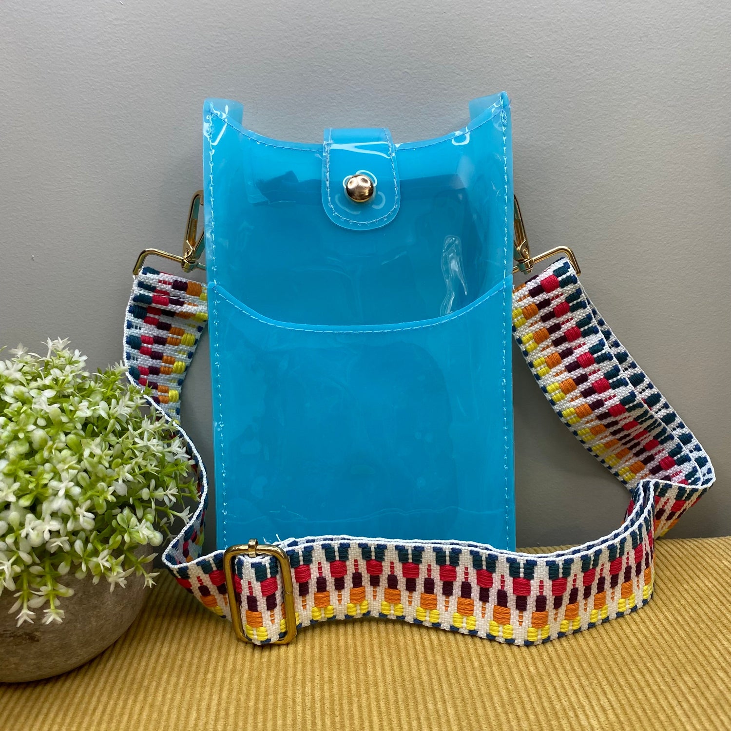 The Ava Colorful Clear Crossbody Phone Bag  Blue  