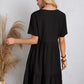 Full Size V-Neck Short Sleeve Dress  Black S 