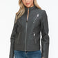 Snobbish Faux Leather Zip Up Mock Neck Jacket Womens Jacket