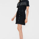 Bytos Embellished Button Down Short Sleeve Denim Dress