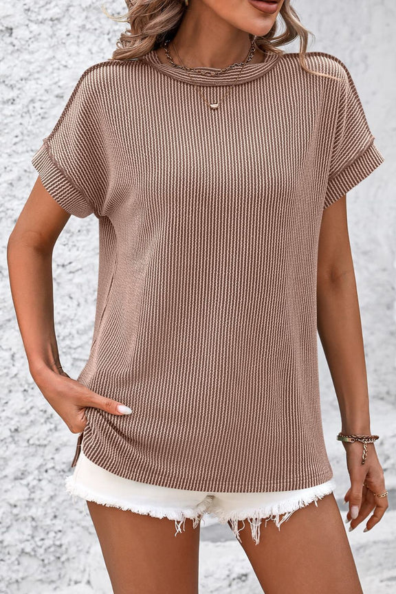 Striped Round Neck Short Sleeve T-Shirt Womens T-shirt   