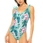 ONE PIECE BATHING SUIT FLORAL PRINT SHOULER TOP TI    