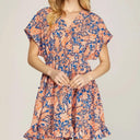 She + Sky Ruffled Hem Printed Surplice Kimono Sleeve Mini Dress Plus Size