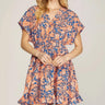 She + Sky Ruffled Hem Printed Surplice Kimono Sleeve Mini Dress Plus Size