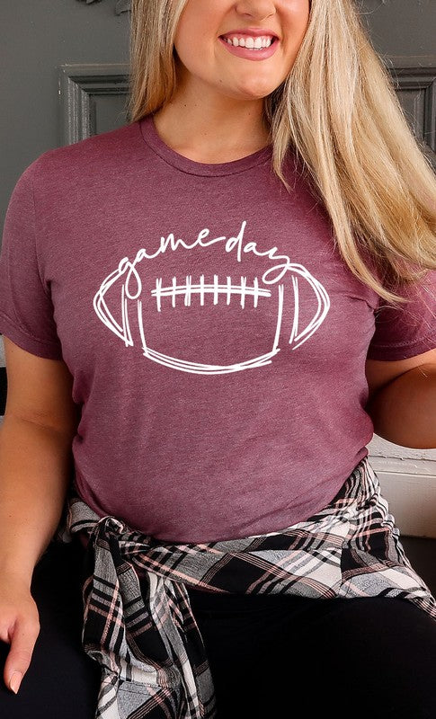 Cursive Football Game Day Graphic Tee Graffic Tee Heather Plum S 