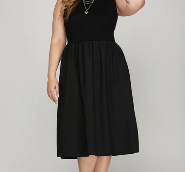 She + Sky Full Size Sleeveless Poplin Woven Midi Dress with Pockets Plus Size