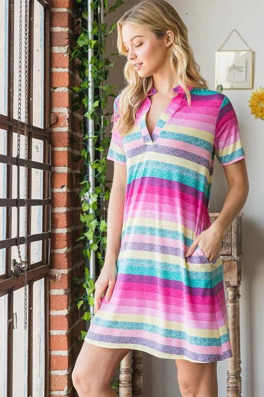 Heimish Striped Short Sleeve Mini Tee Dress Plus Size - Three Mad Hatters Mercantile 