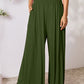 Double Take Full Size Smocked Wide Waistband Wide Leg Pants Womens Lounge Pants Army Green S 