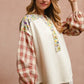 BiBi Floral Notched Plaid Balloon Sleeve Top Womens Long Sleeve Top