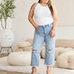 RFM Tummy Control High Waist Raw Hem Distressed Jeans Denim   