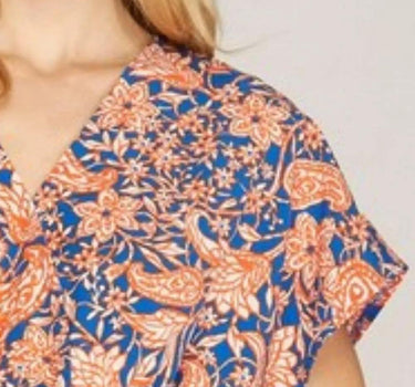 She + Sky Ruffled Hem Printed Surplice Kimono Sleeve Mini Dress Plus Size