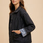 Annie Wear Quilted Printed Lining Snap Down Denim Jacket Quilted Printed Denim Jacket