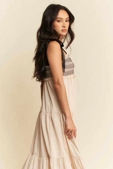 Davi & Dani Multi Contrast Smocked Bodice & Black Tie Straps