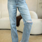 Judy Blue Full Size High Waist Distressed Straight Jeans Womens Straight Leg Jeans   