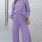 Double Take Full Size Textured Long Sleeve Top and Drawstring Pants Set Activewear Set Lavender M 