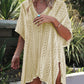 Cutout V-Neck Cover-Up with Tassel  Cream One Size 