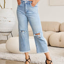 RFM Tummy Control High Waist Raw Hem Distressed Jeans