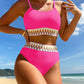 Scoop Neck Spaghetti Strap Two-Piece Swim Set  Hot Pink S 