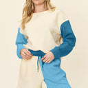 Double Take Contrast Drop Shoulder Top and Shorts Set