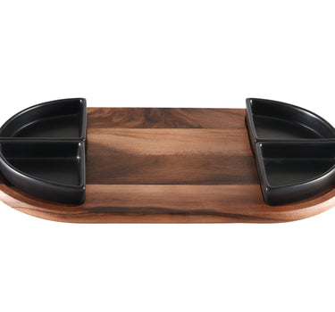 Charcuterie / Serving Tray w/ 4 Triangular Ceramic Bowls