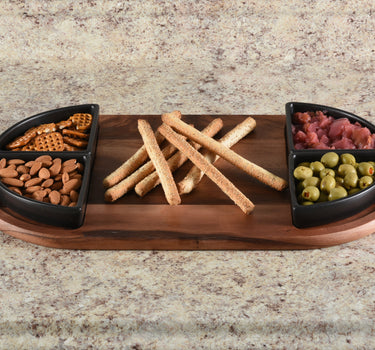 Charcuterie / Serving Tray w/ 4 Triangular Ceramic Bowls