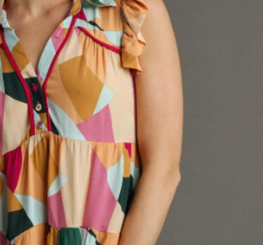 Umgee Button Detail Ruffle Sleeve Mini Dress Plus Size