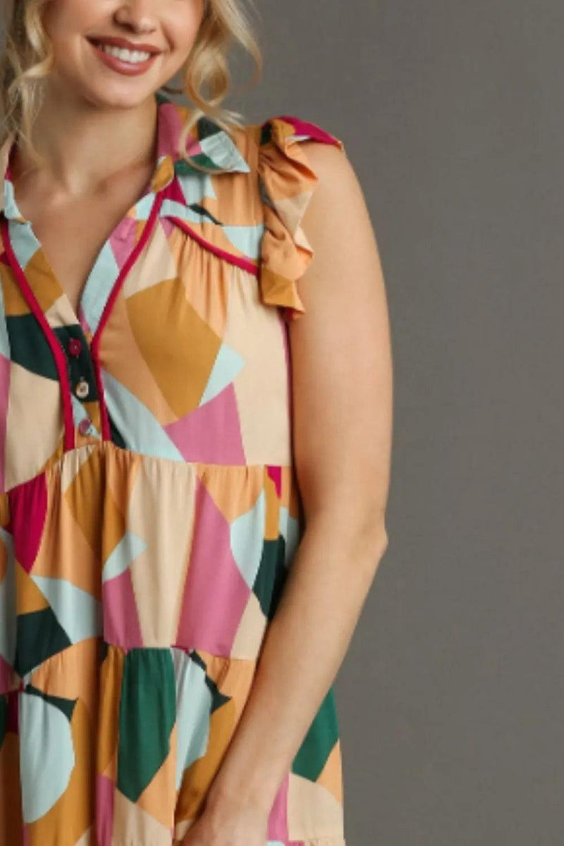 Umgee Button Detail Ruffle Sleeve Mini Dress Plus Size - Three Mad Hatters Mercantile 