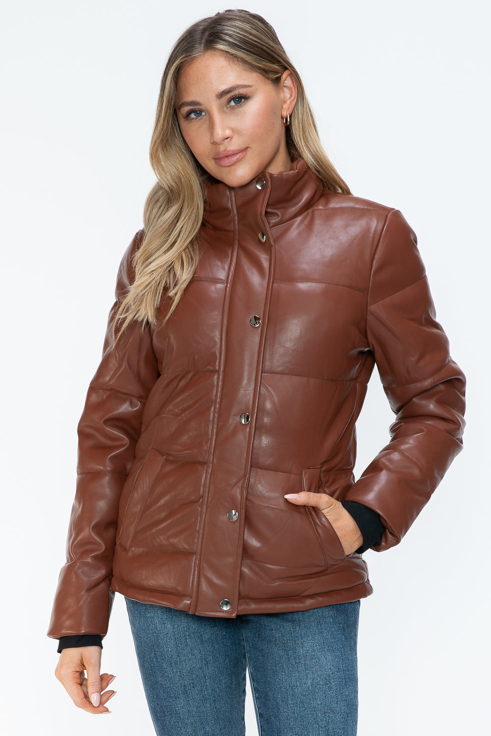 YMI Pocketed Zip Up Turtleneck Puffer Jacket Womens Jacket Brandy S