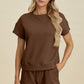 Double Take Full Size Texture Short Sleeve Top and Shorts Set Womens Tops   