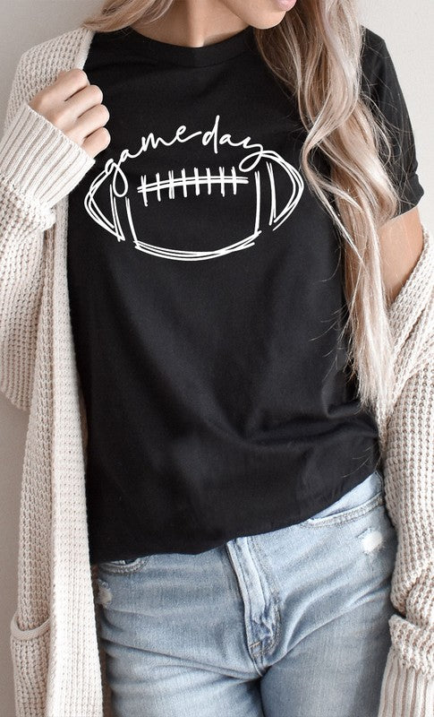 Cursive Football Game Day Graphic Tee Graffic Tee Heather Black S 