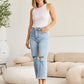 RFM Tummy Control High Waist Raw Hem Distressed Jeans Denim   