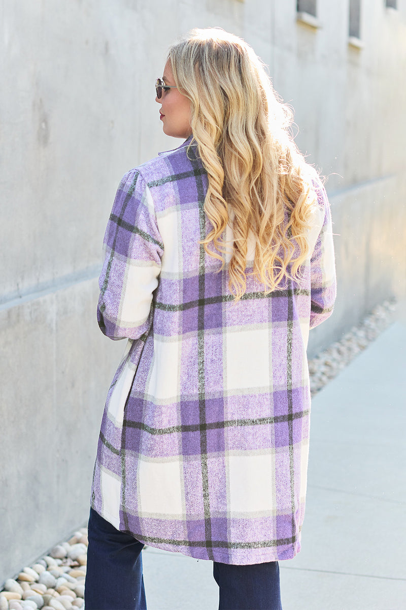 Double Take Plaid Button Up Lapel Collar Coat