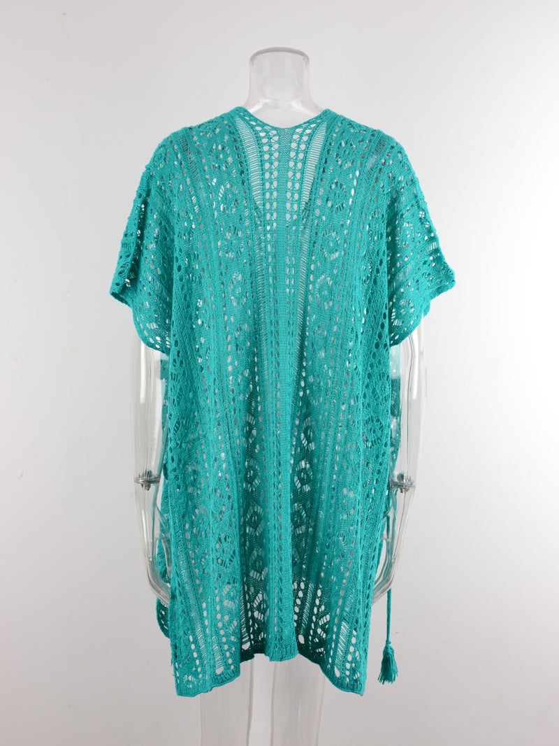 Cutout V-Neck Cover-Up with Tassel    